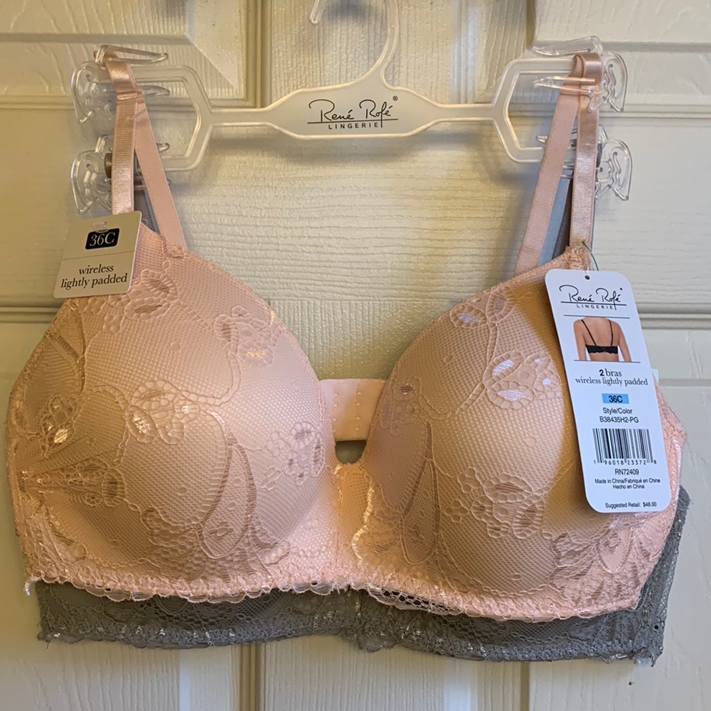 2 Pack Bundle Lace Bra Size 36C Pink Gray